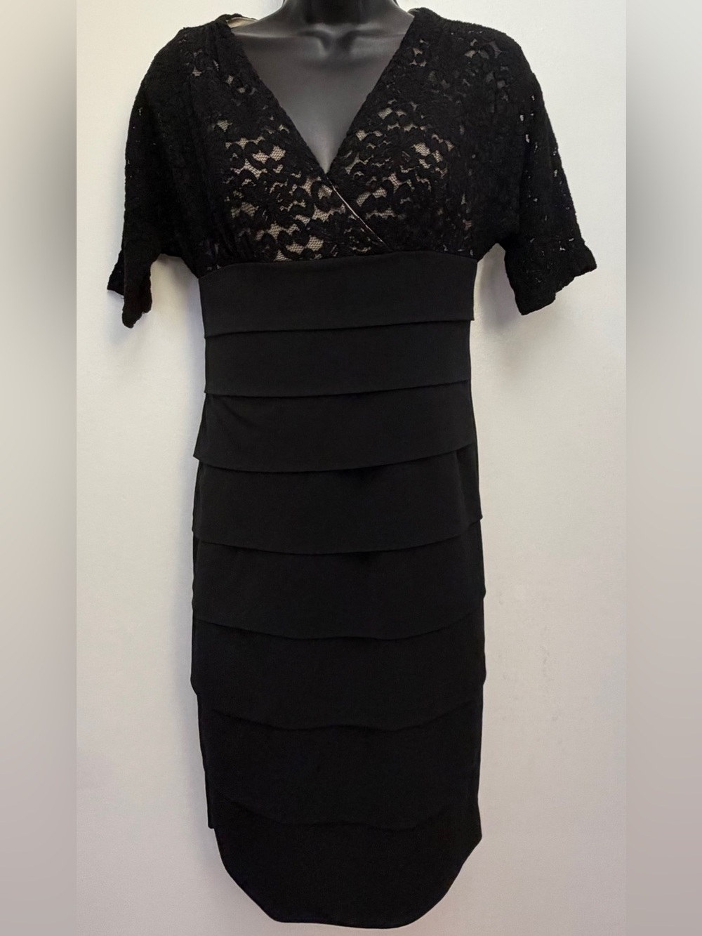 Valerie Bertinelli | Black Dress with Lace Bust and Quarter Sleeves